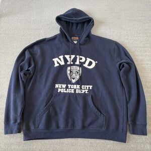 NYPD New York Police Department Hoodie Men L Navy Blue Graphic Pullover Cozy VTG
